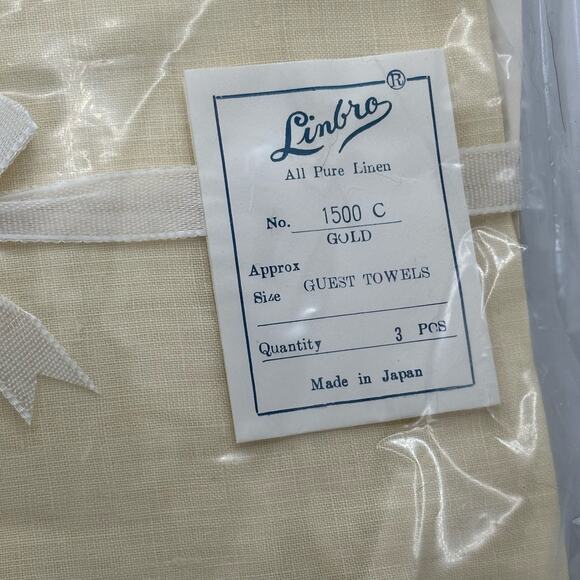 Vintage Linbro Pure Linen 3 piece guest towel set gold NEW in box - Picture 1 of 4